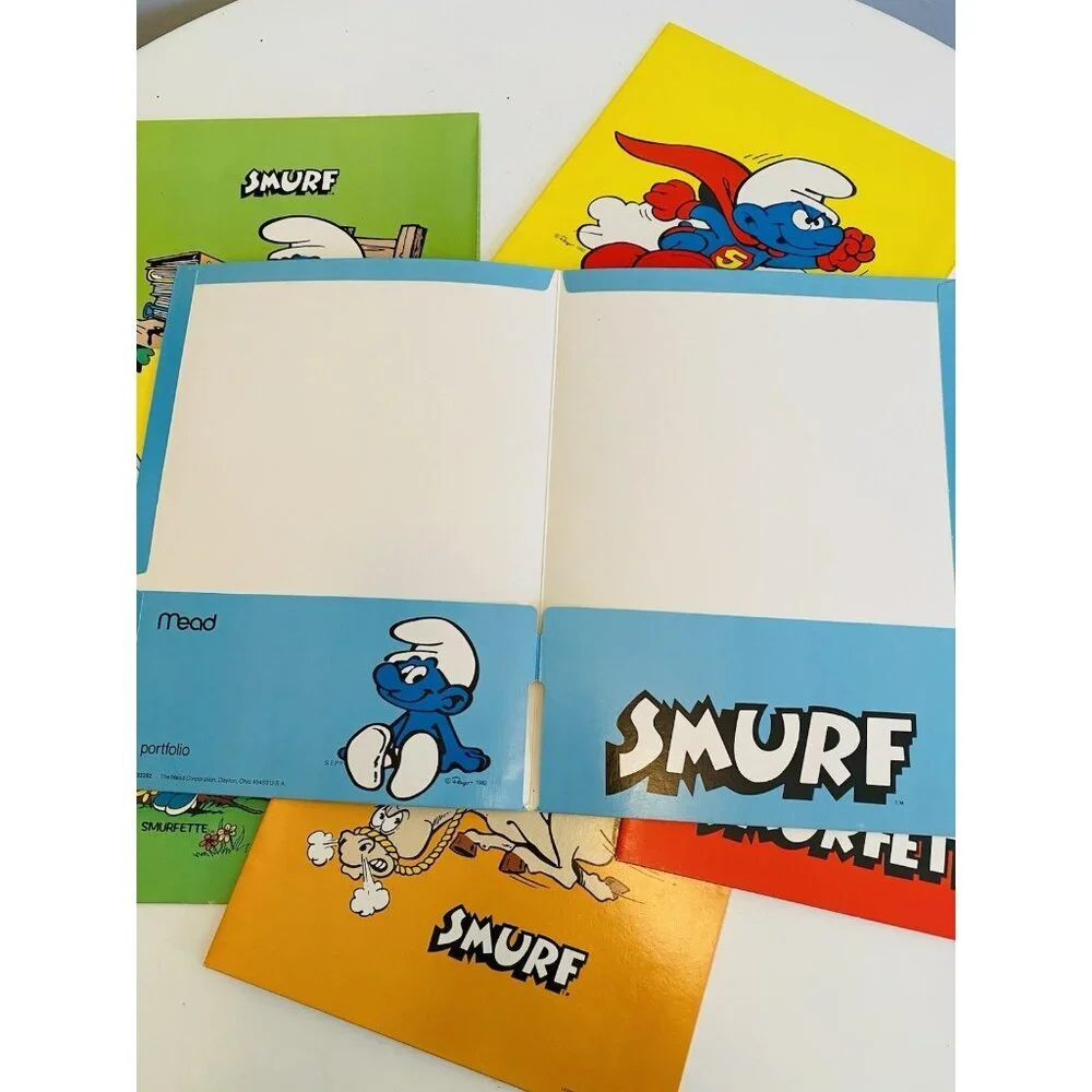 6 Vintage 1982 Smurfs Pocket Folders Mead Wallace Berrie Collectable Smurfs